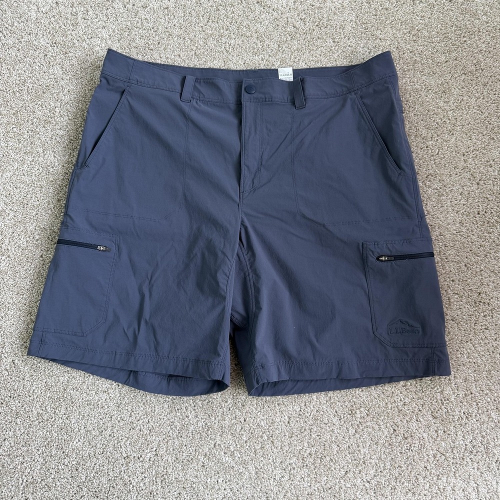 L.L Bean Cargo Shorts Mens 40 Gray Blue Nylon Spandex Stretch Performance Travel